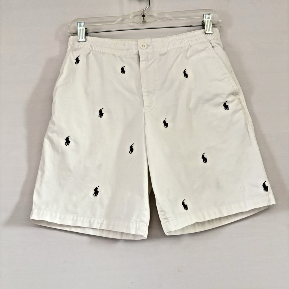Polo Ralph Lauren Shorts Boys 16 White All Over Pony Logos Drawstring Preppy Kid